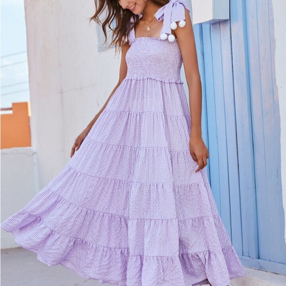 Purple Gingham Maxi Dress